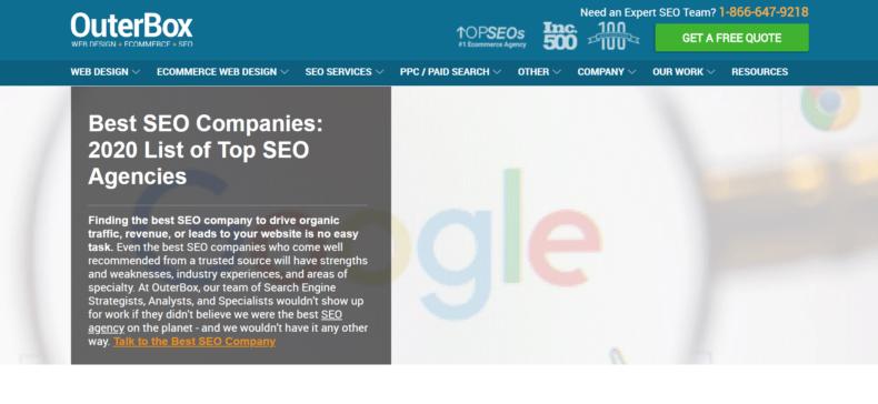 The OuterBox rankings of the best SEO companies in 2020.