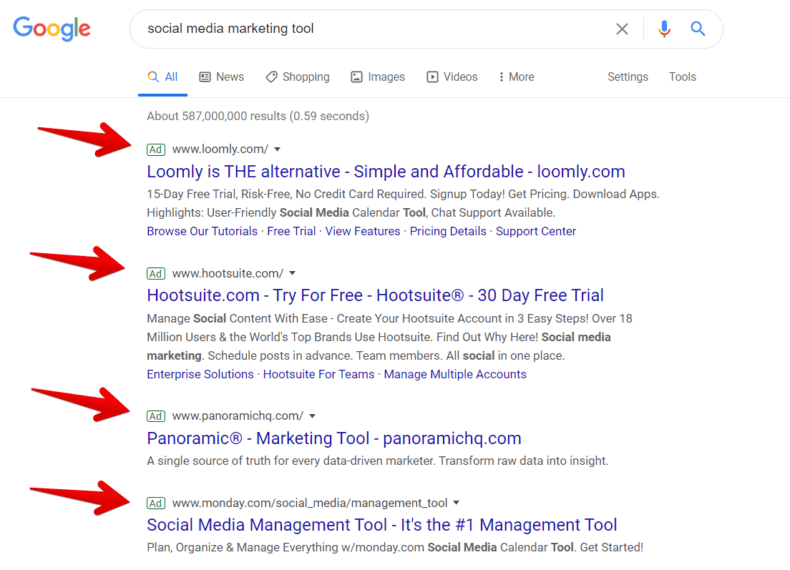 Google search engine results page showing PPC ads.