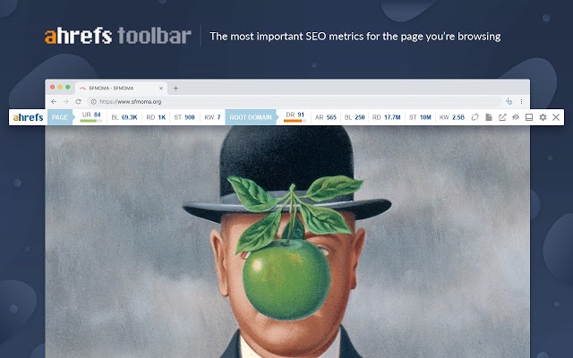 A screenshot showing how the Ahrefs SEO toolbar for Chrome works.