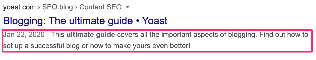 An example from Yoast of a meta title and meta description for SEO copywriting.