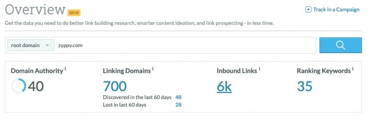 A screenshot of Mozbar showing domain authority.