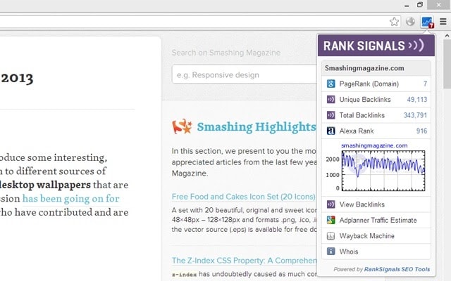 A screenshot of the Quick SEO toolbar for Chrome.