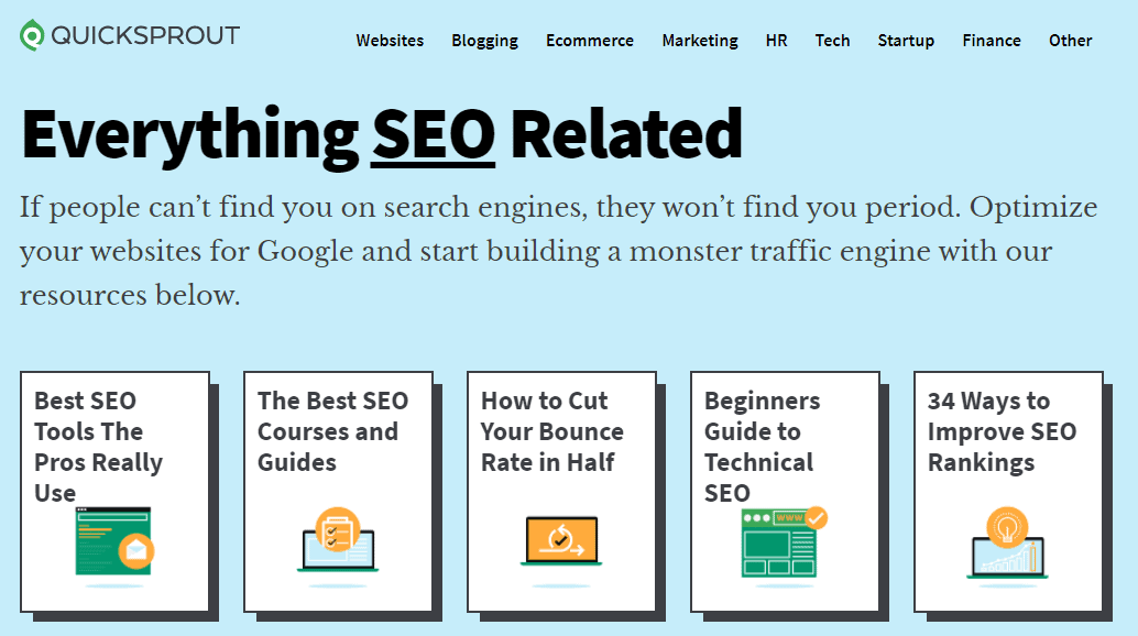 The modules of the Quicksprout SEO course.