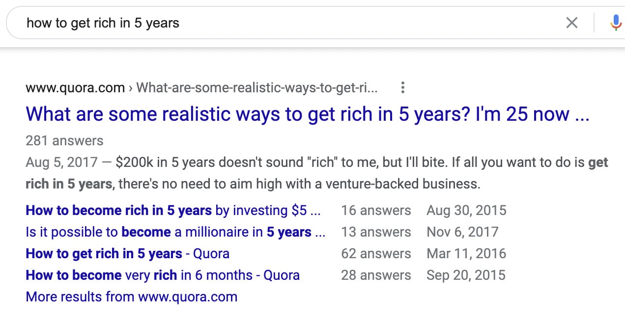 A Quora result ranking on page one of the Google SERP.