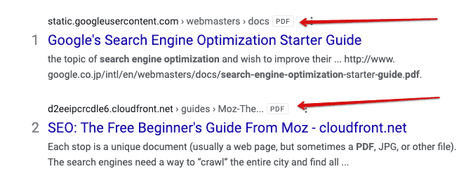 A search result with PDF next to the title.