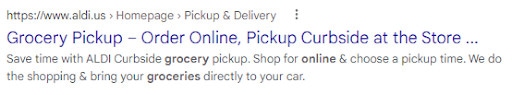 A meta description example from Aldi.