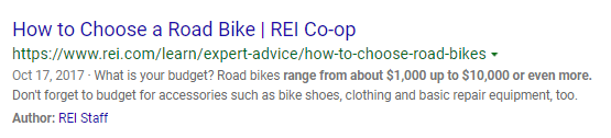 An example of a search listing in Bing search results.