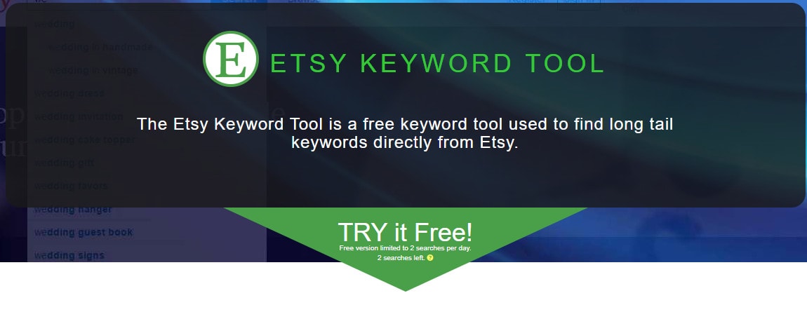 A screenshot of the Etsy keyword research tool Keyword Dominator.