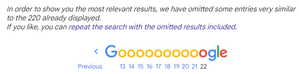 Google cuts off search results to keep searches unique.