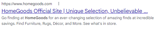 An example of a meta description from Home Goods.