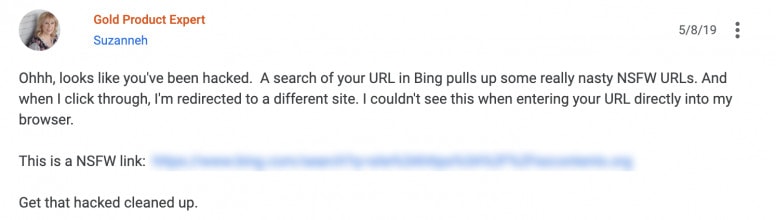 A message from a message board about a negative SEO attack.