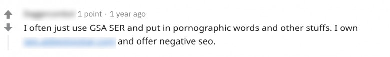 A Reddit post that offers negative SEO services.