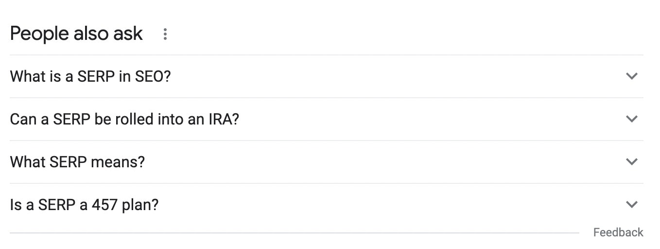 The "People also ask" section of a search engine results page.