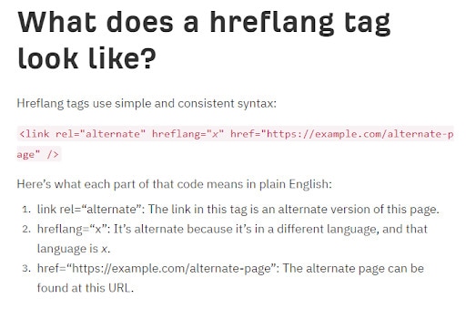 A graphic showing how to use an hreflang tag for international SEO.