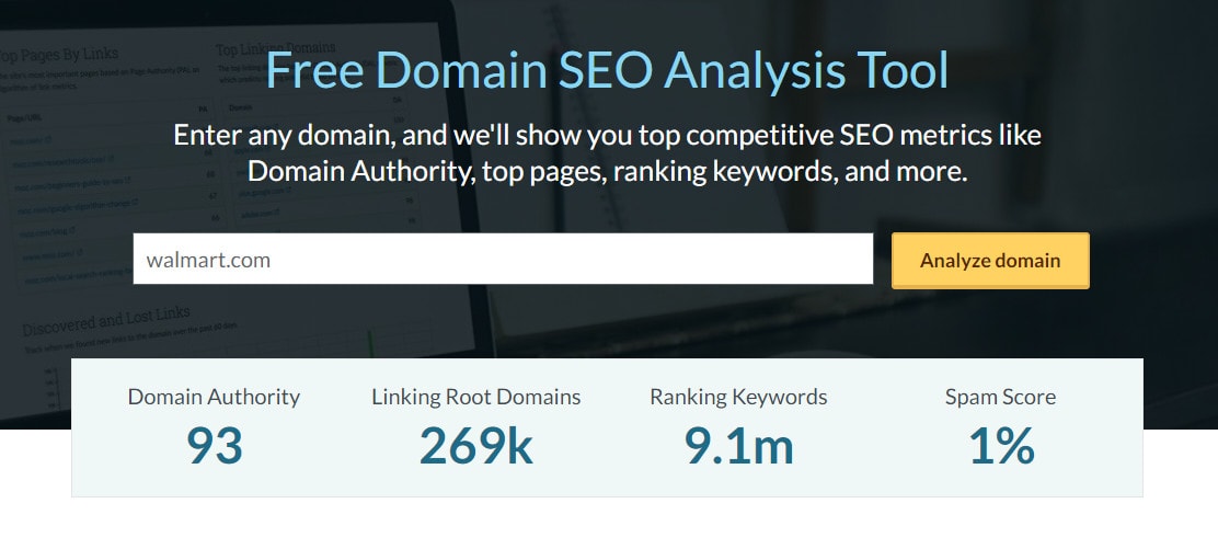 A screenshot of the Moz Domain SEO Analysis tool.