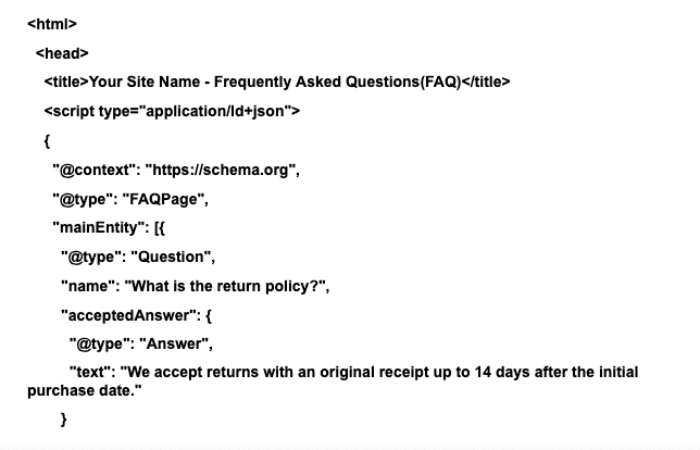 The screenshot shoews an example of a JSON-LD code. 