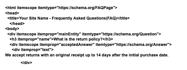 The screenshot shows an example of Microdata markup.