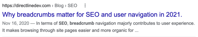 The screenshot the search engine result for breadcrumb SEO.