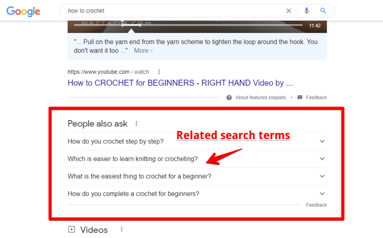 The screenshot shows how you can find related keywords from search engine result pages.