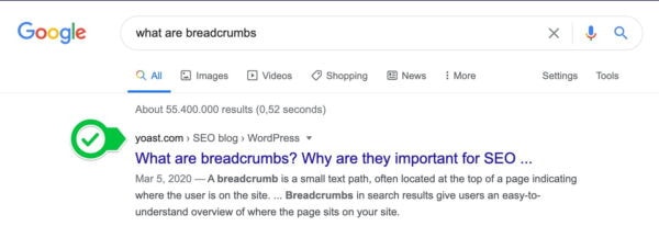 The screenshot shows the search engine results for breadcrumbs.