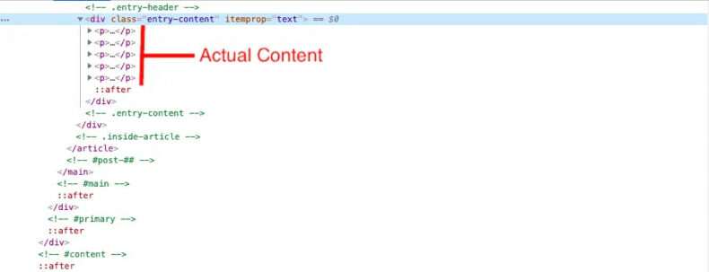 The screenshot shows how Elementor produces unnecessary code for certain pages.