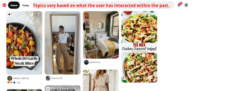 This image shows how Pinterest shows users content based on what they've viewed in the past.