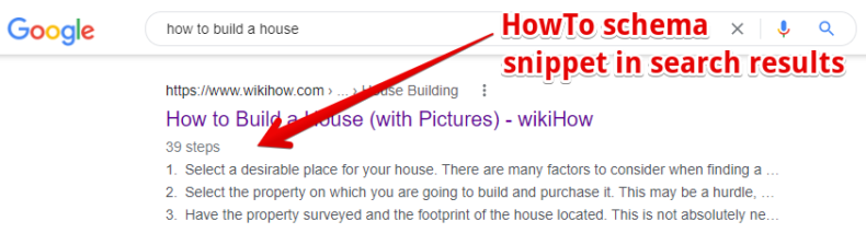 The screenshot shows a HowTo schema snippet in a search result.