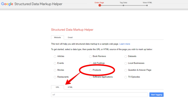 The screenshot shows Google's structured data markup helper. 