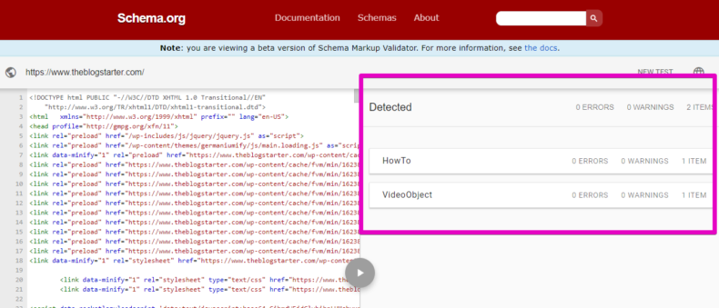 The screenshot shows different types of Schema tests. 