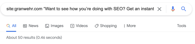 This image shows Bing search operators for duplicate content.