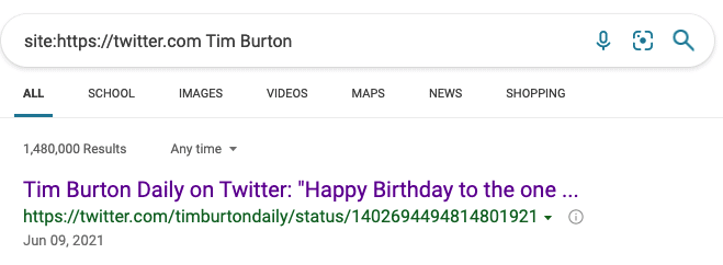 The image shows Bing search operators for social media profiles.
