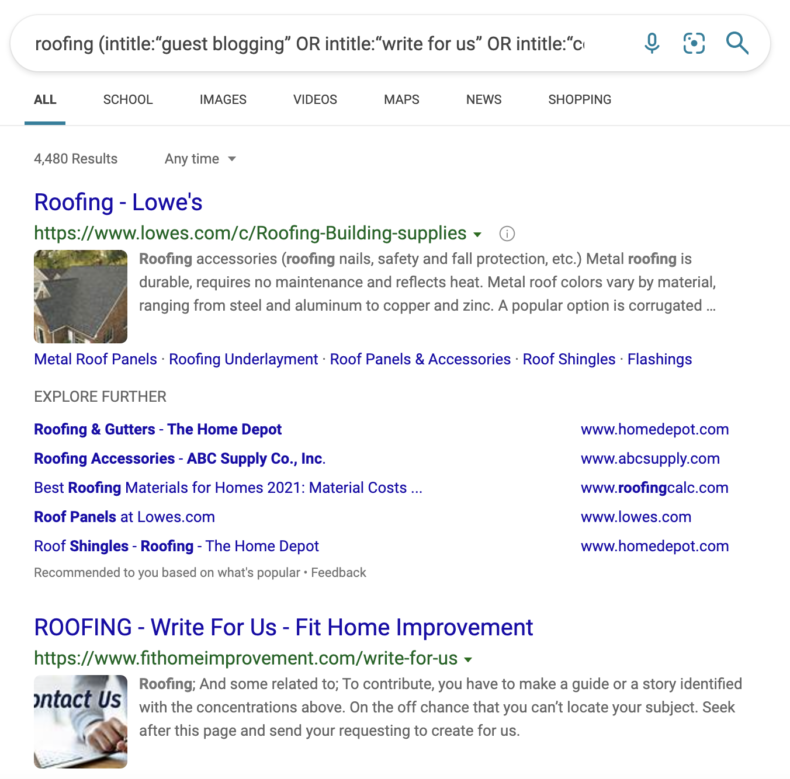 This image shows different Bing search operators for guest blogging. 