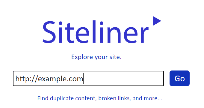 The image shows the siteliner landing page that helps you find duplicate content.