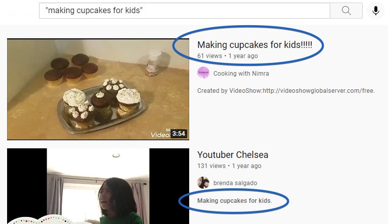 Using the advanced YouTube search operator quotation marks to find exact matches for your keyword.