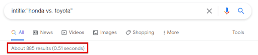 A Google search for "honda vs. toyota" with Google search operators.