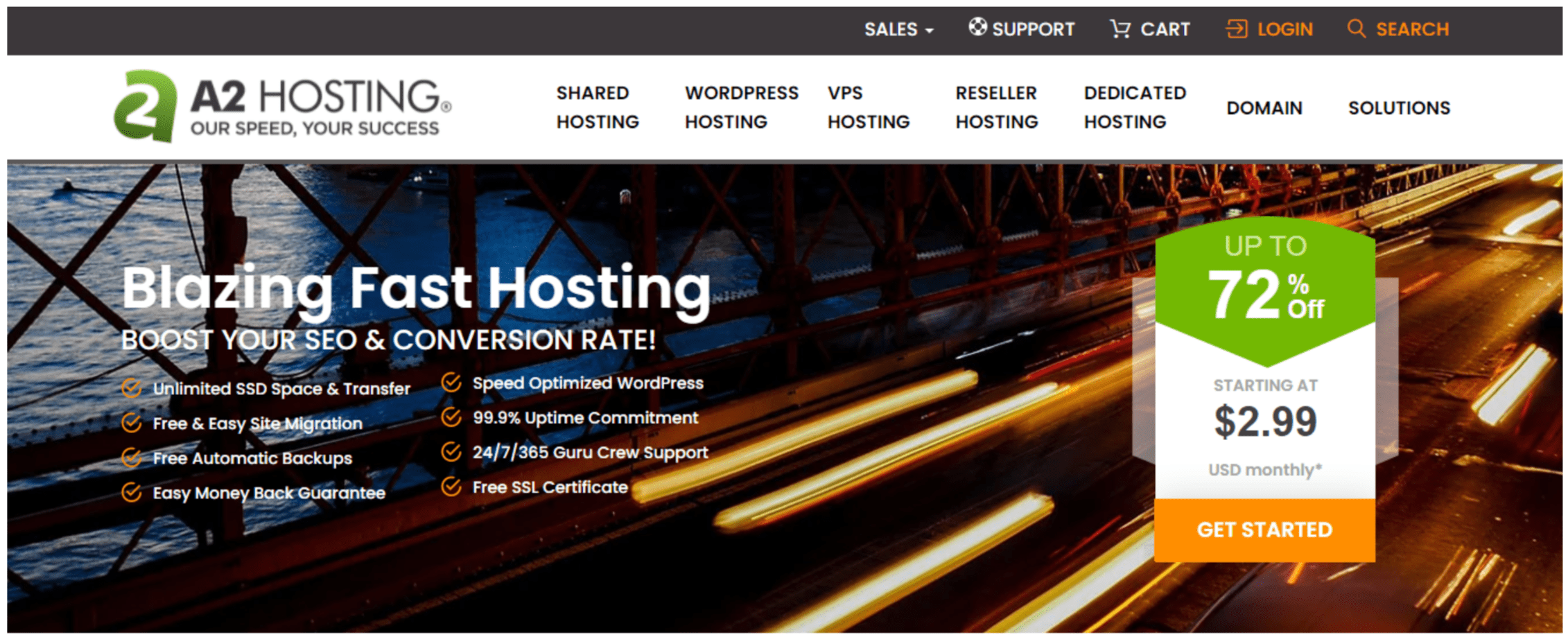 Screenshot of A2 SEO hosting provider.