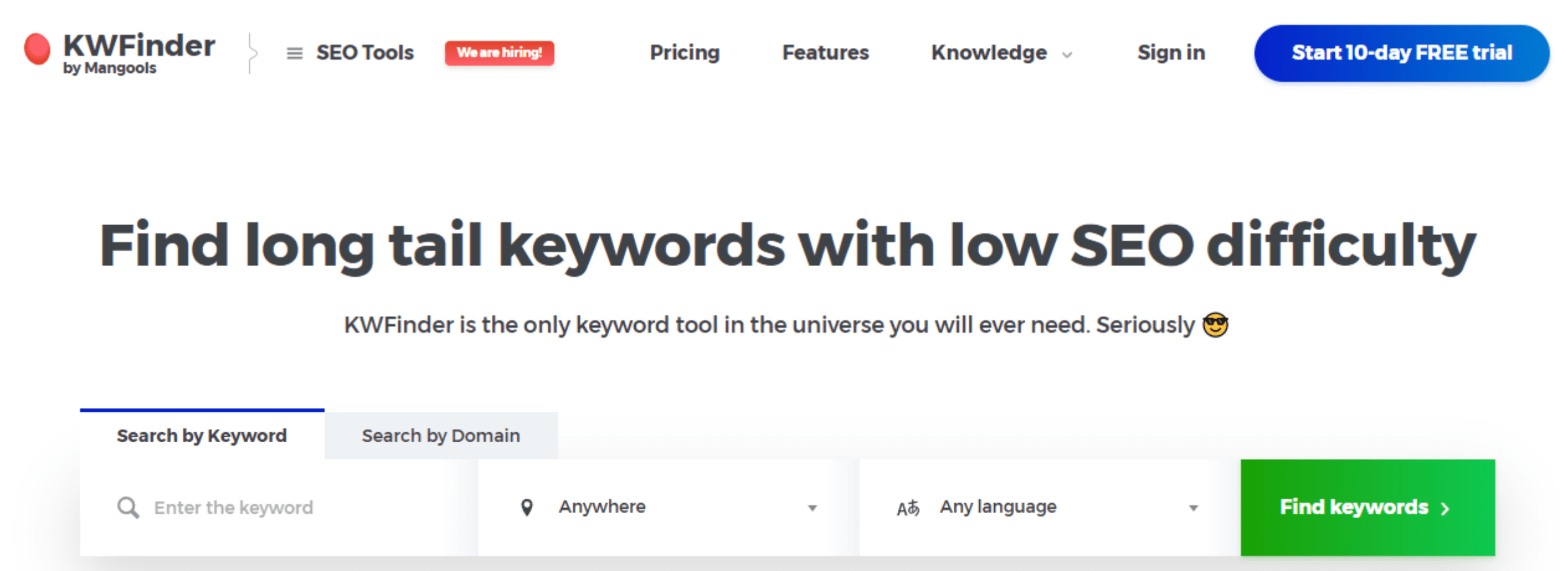 A screenshot of the KWfinder tool for finding long-tail keywords.