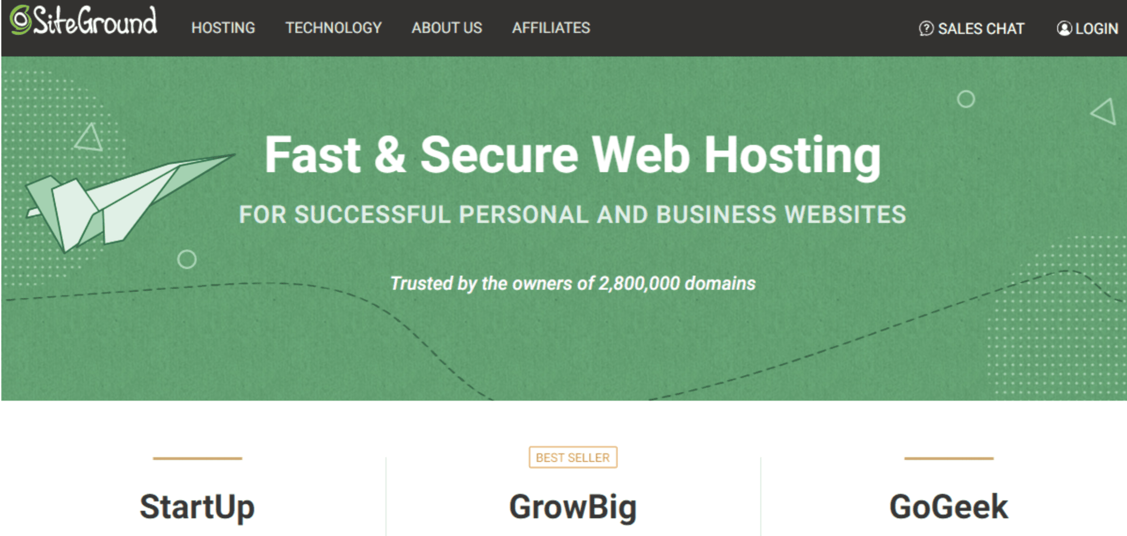 Screenshot of the Siteground SEO hosting provider.